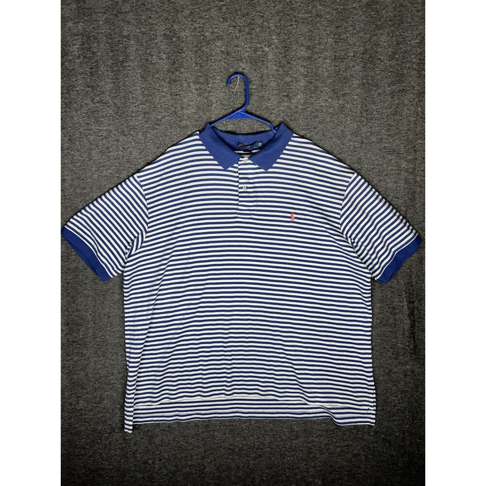 POLO RALPH‎ LAUREN Mens Short Sleeve Polo Shirt 2XB Blue Striped - Pink Pony